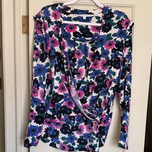 Veronica Beard Floral Wrap Blouse - Blue, Pink, Black